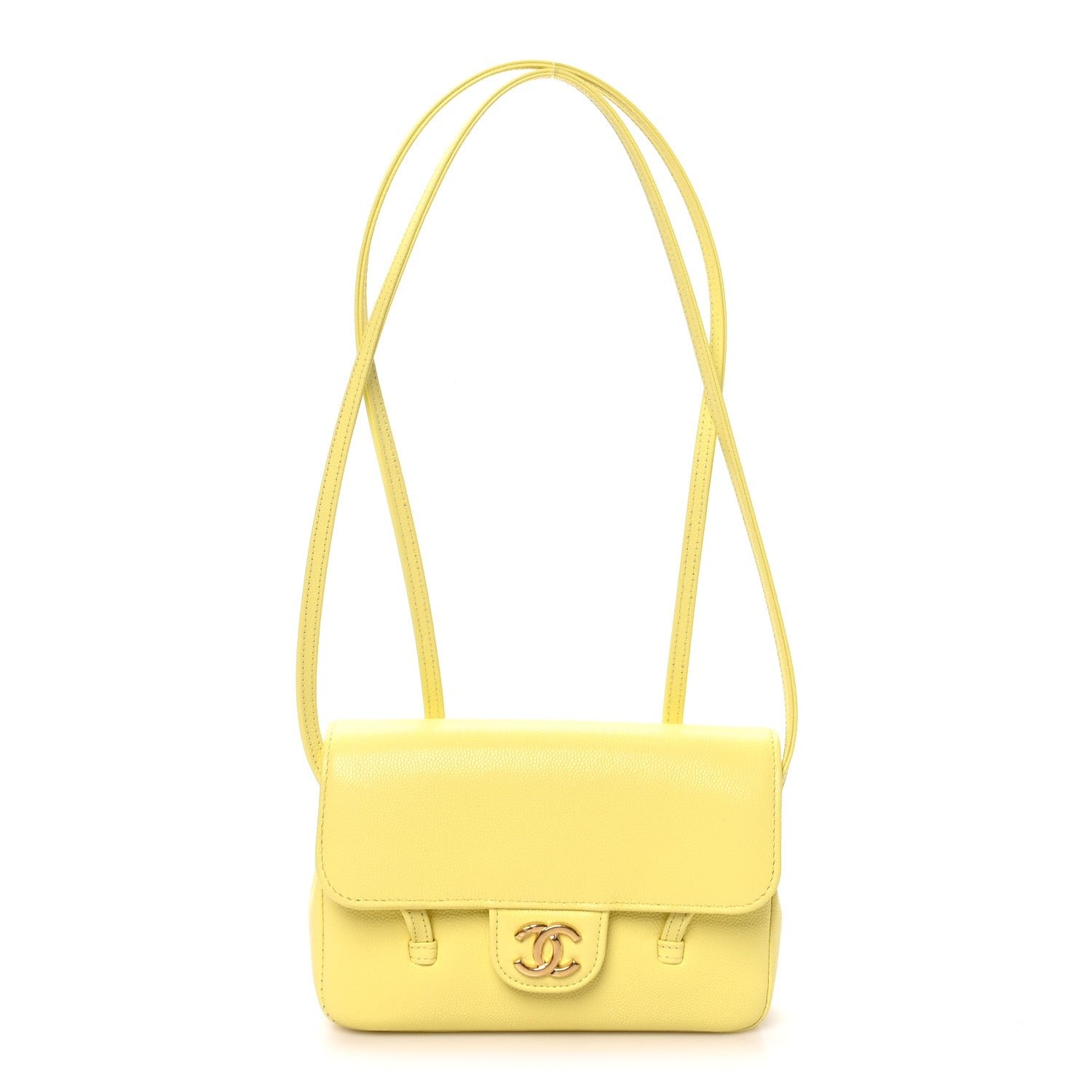 Chanel Shiny Caviar Mini Preppy Coco Shoulder Bag Light Yellow