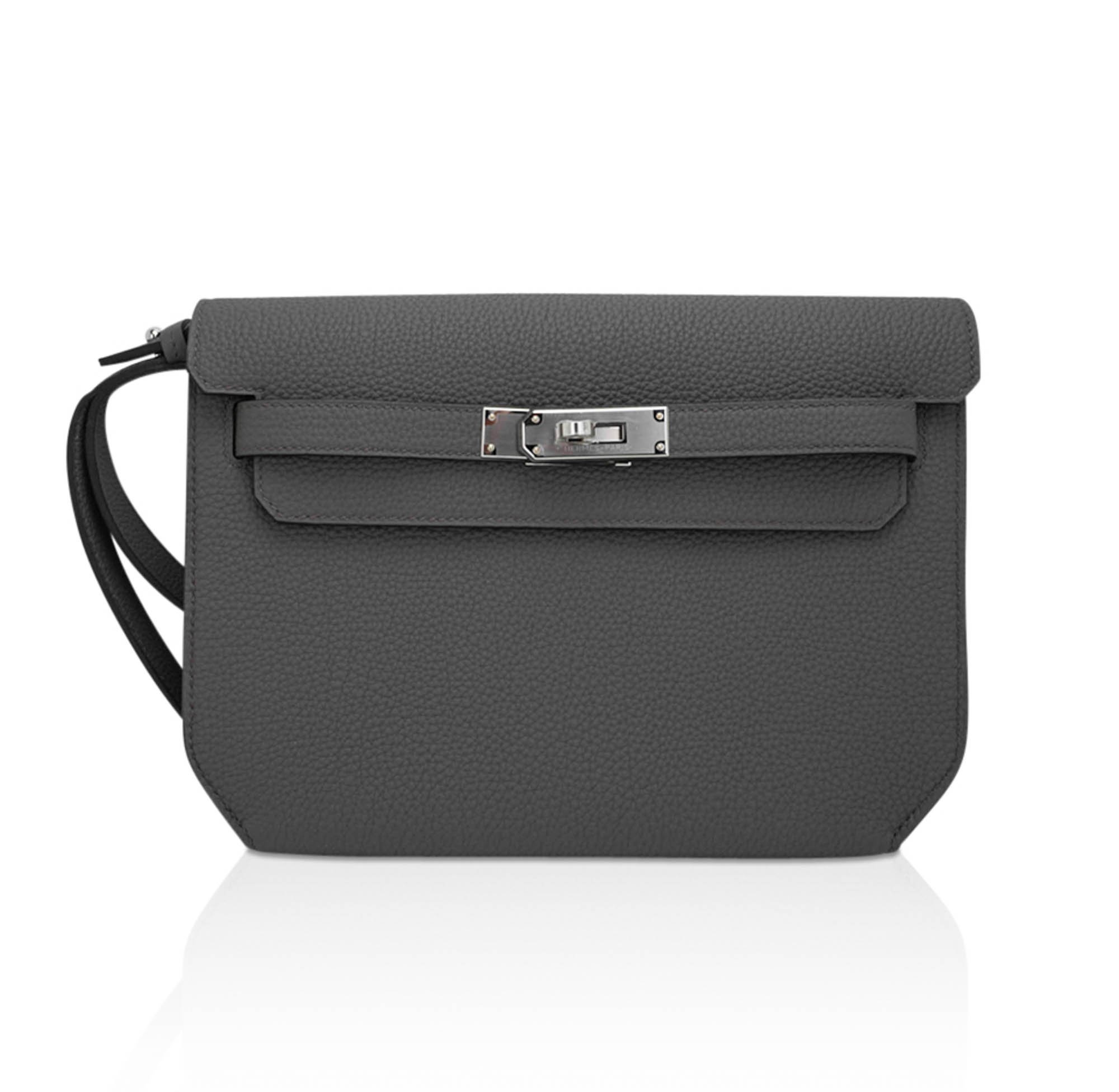 Hermes Hermes Kelly Depeches 25 Pouch Bag Etain Togo Leather with Palladium Hardware