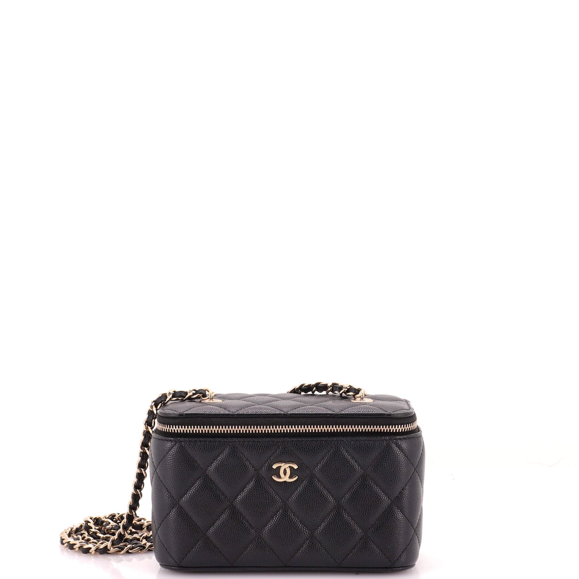 Classic Vanity Case with Chain Quilted Caviar Small