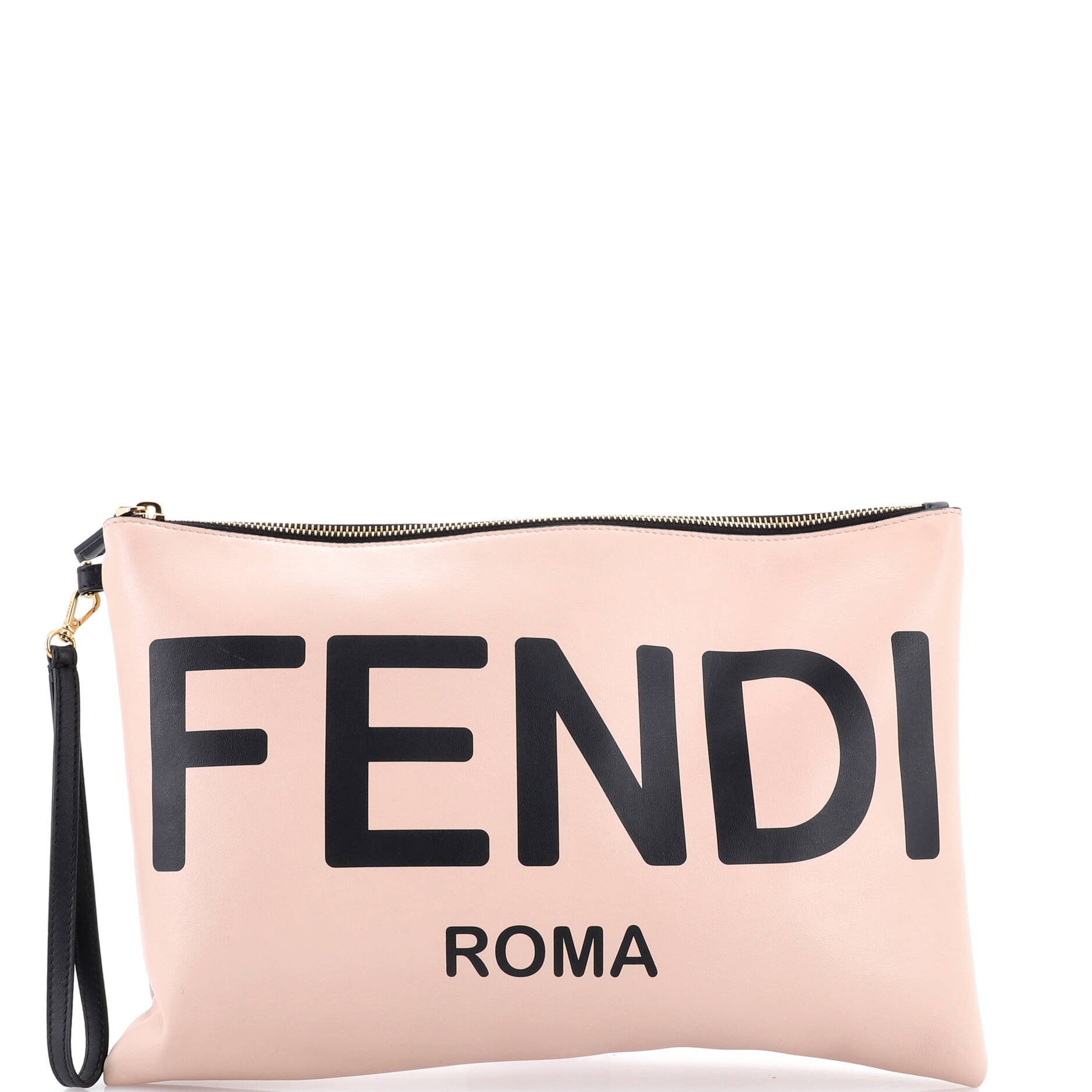 Fendi Logo Wristlet Clutch Printed Leather Large