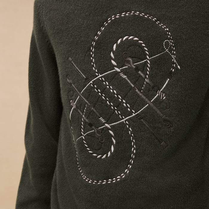 Kaki Cashmere "Fouets & Badines" Crewneck Sweater
