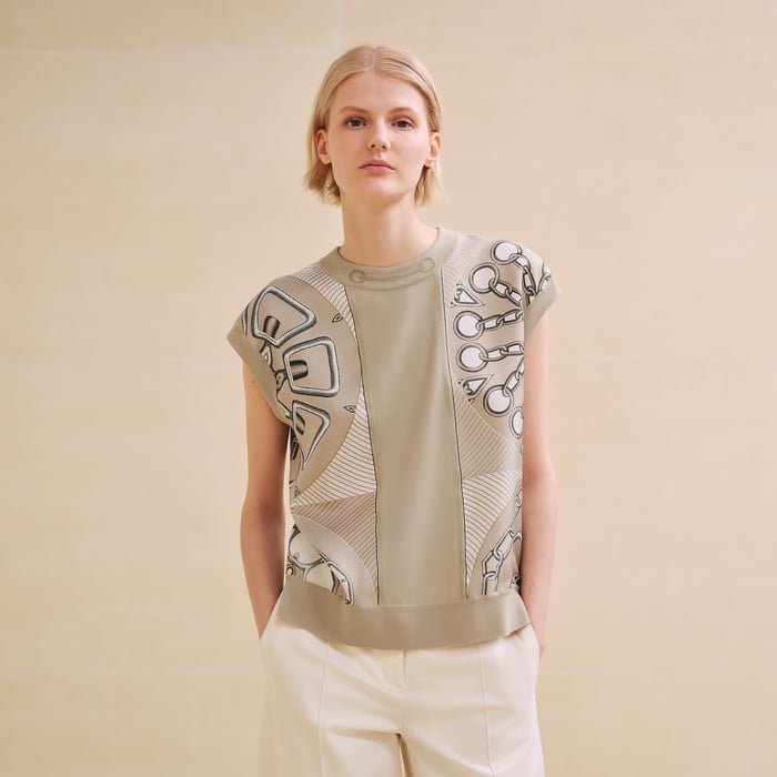 Beige Glaise "Effet Kaleidoscope" Short-sleeve Twillaine Sweater