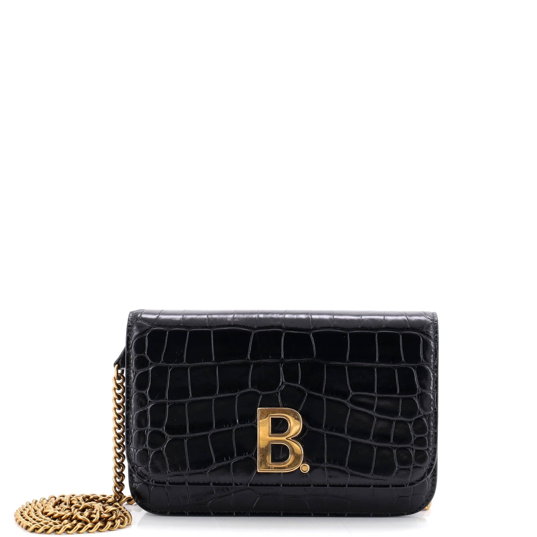 B Dot Wallet on Chain Crocodile Embossed Leather
