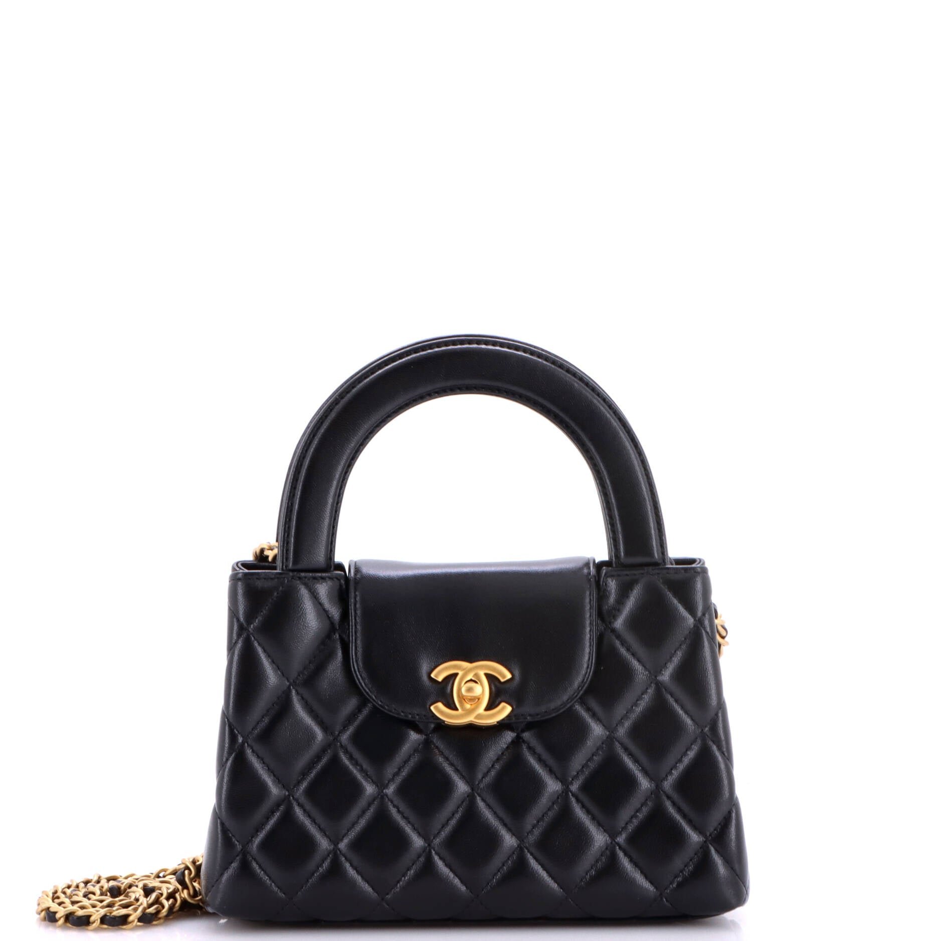 Kelly Top Handle Shopping Bag Quilted Shiny Aged Calfskin Mini