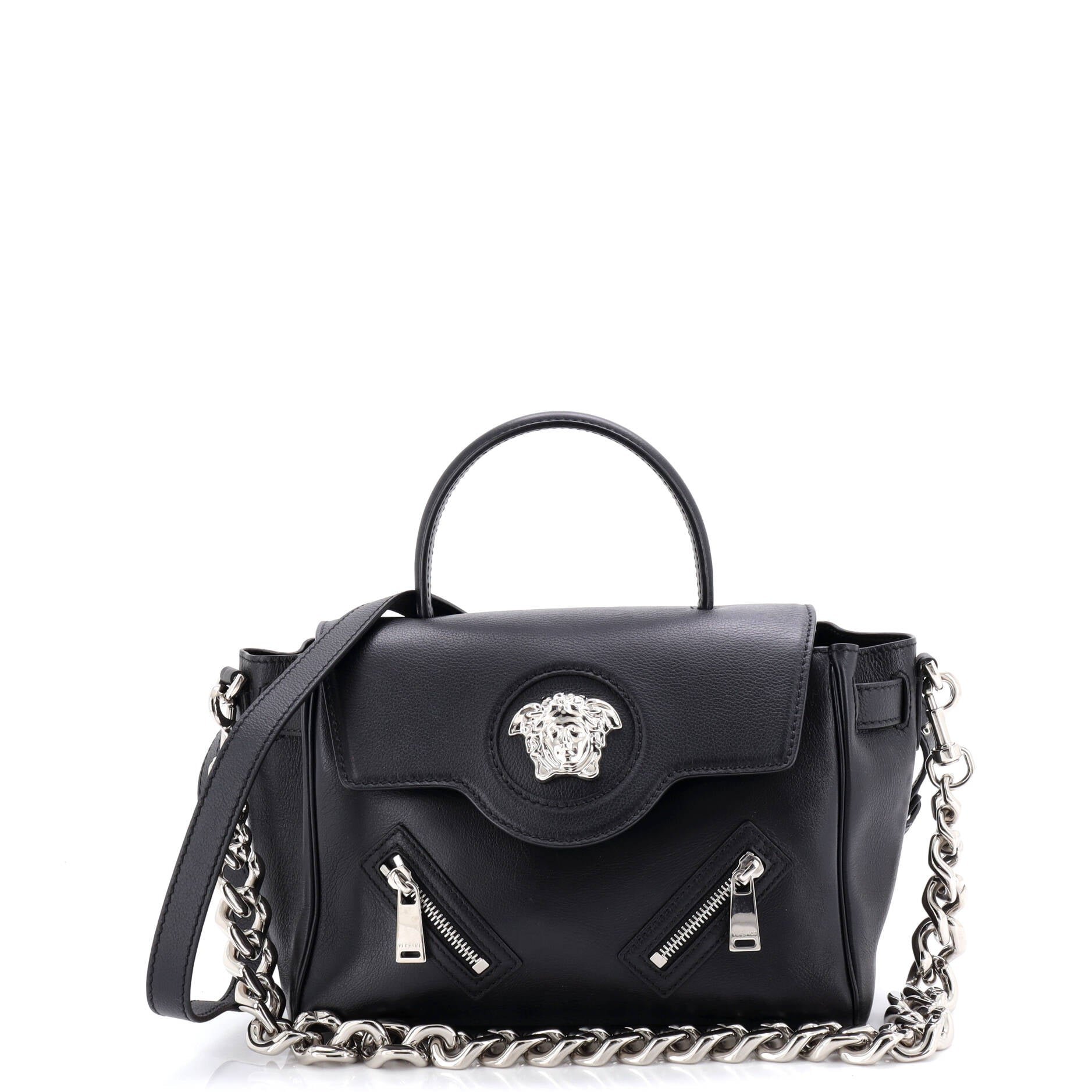 Versace La Medusa Top Handle Bag Leather with Zipper Detail Medium
