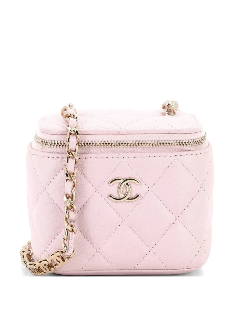 Tiny CC Link Vanity Case with Chain Quilted Caviar Mini clutch bag