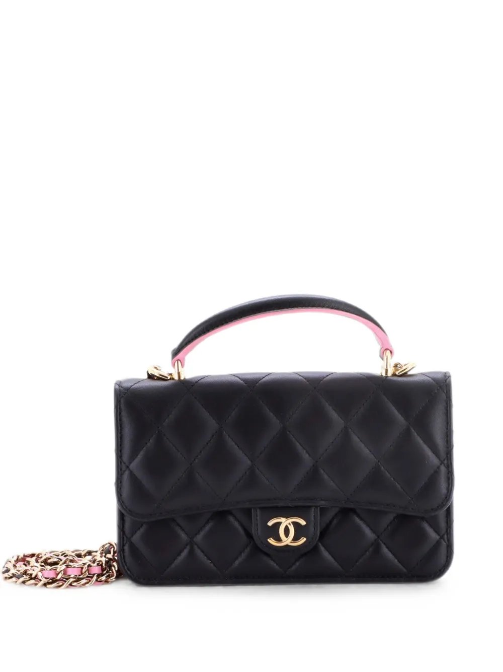 Classic Top Handle Flap Phone Holder with Chain Quilted Lambskin crossbody bag