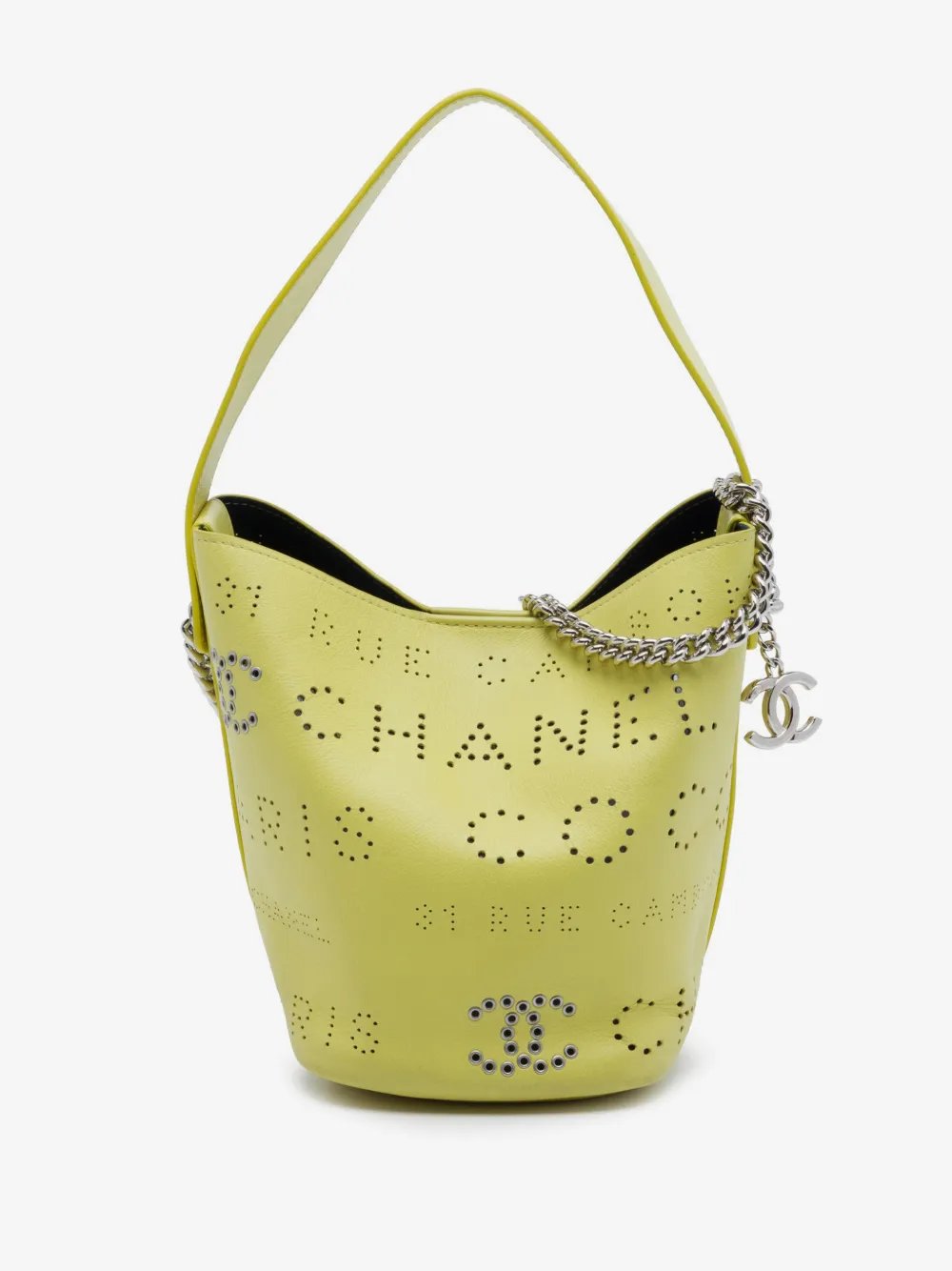 2019 Small Perforated Calfskin Logo Eyelet bucket bag