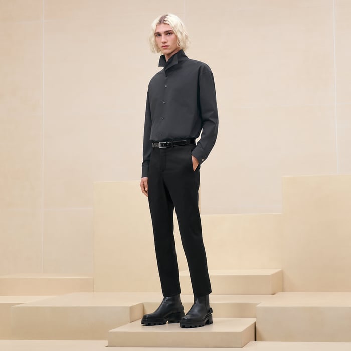 Noir Boxy Fit Shirt With Twin Collar