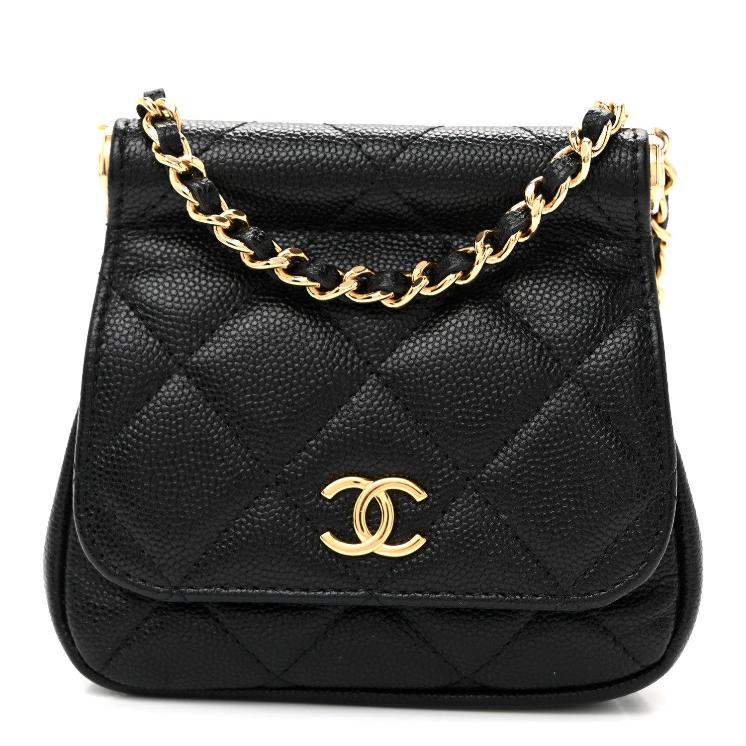 Chanel Caviar Quilted Mini Bar Flap Clutch With Chain Black
