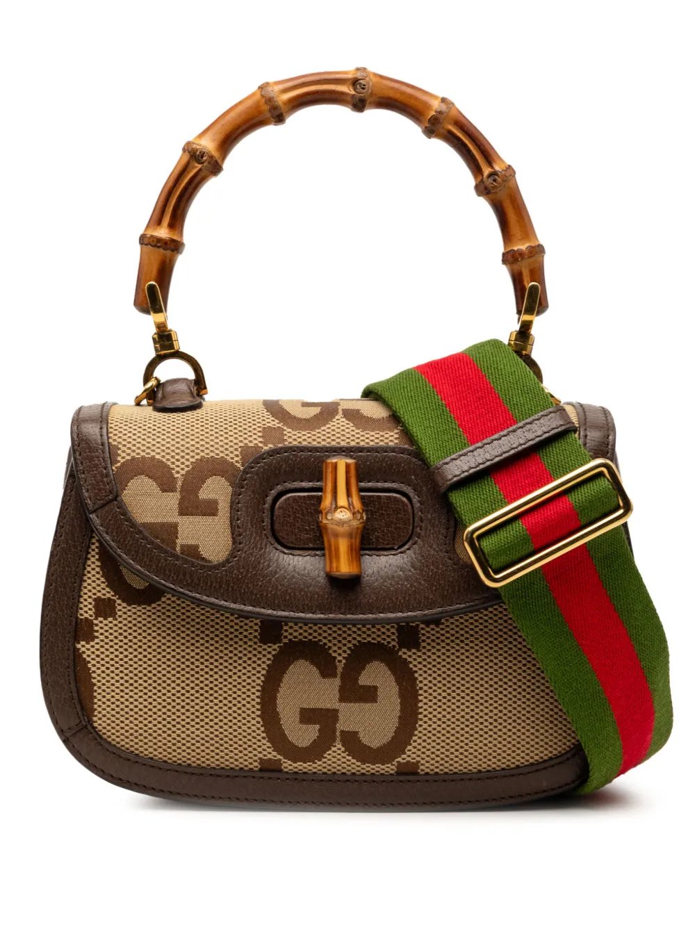 2000-2015 Small Jumbo GG Canvas Web Bamboo 1947 Top Handle Bag satchel