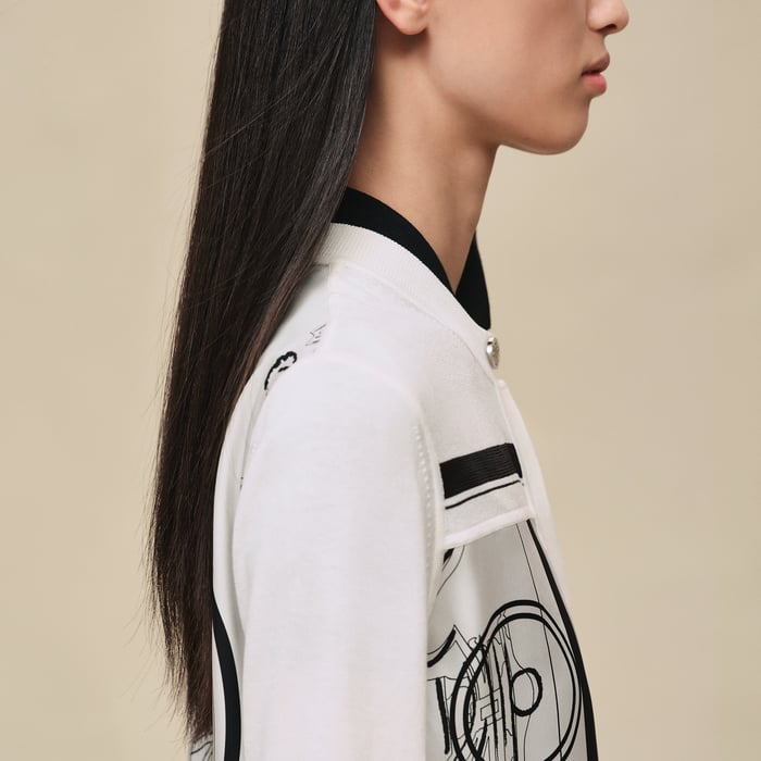 Blanc Nacre "Ex-libris a Main Levee" Long-sleeve Twillaine Cardigan