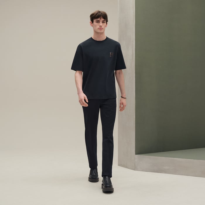Marine "H'Cheval" T-shirt With Leather Detail