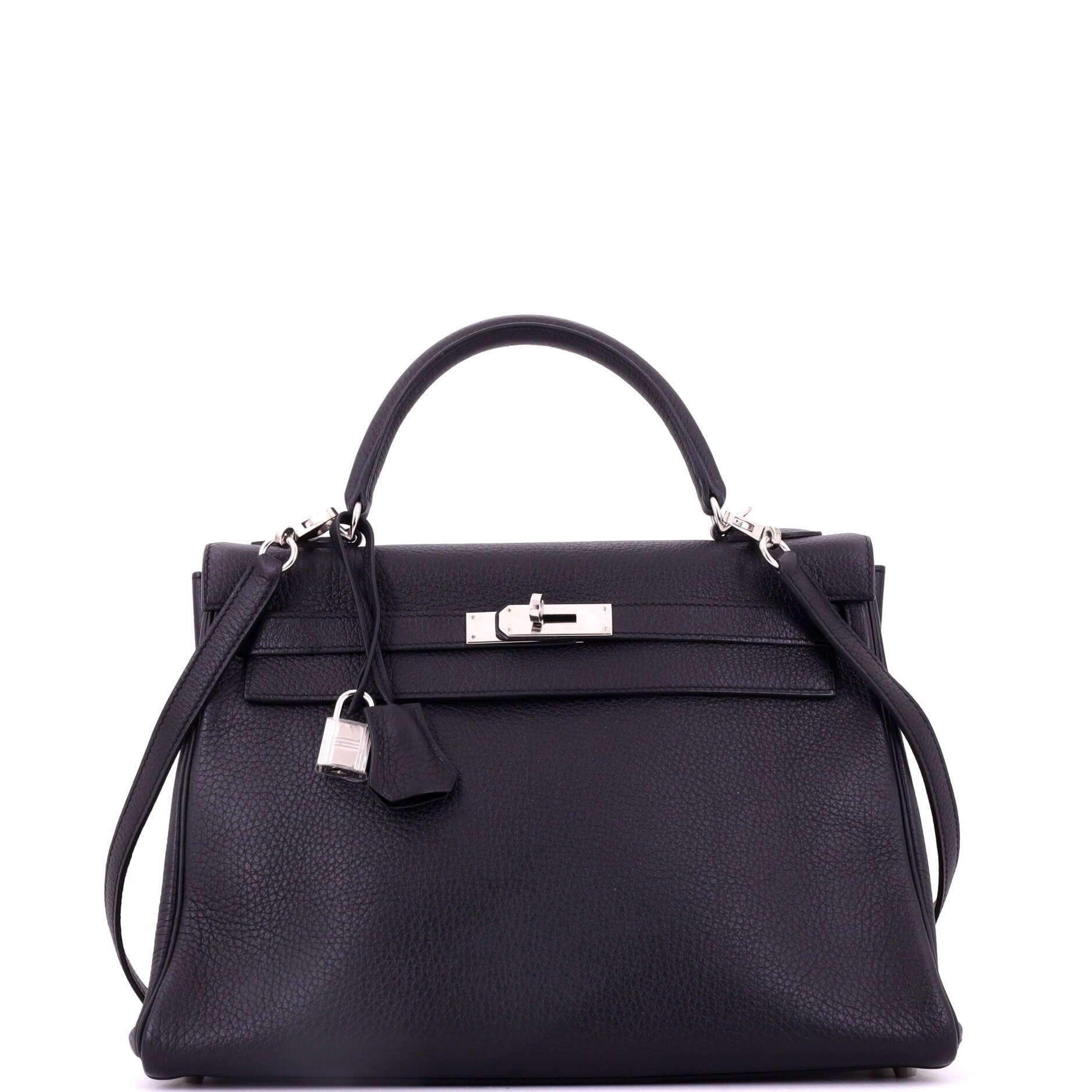 Kelly Handbag Noir Clemence with Palladium Hardware 32