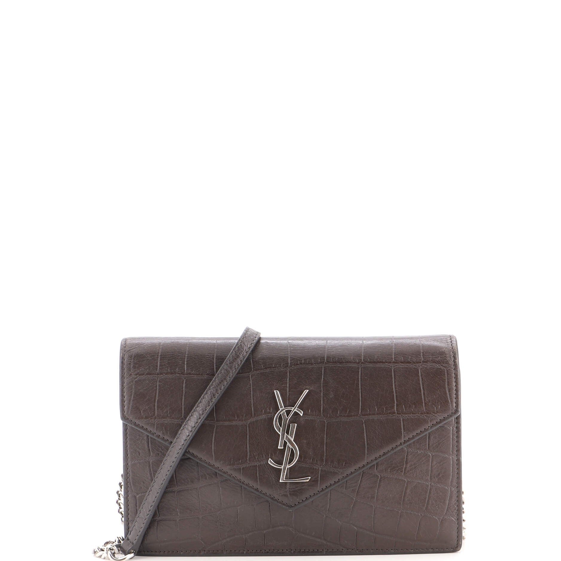 Classic Monogram Wallet on Chain Crocodile Embossed Leather Small