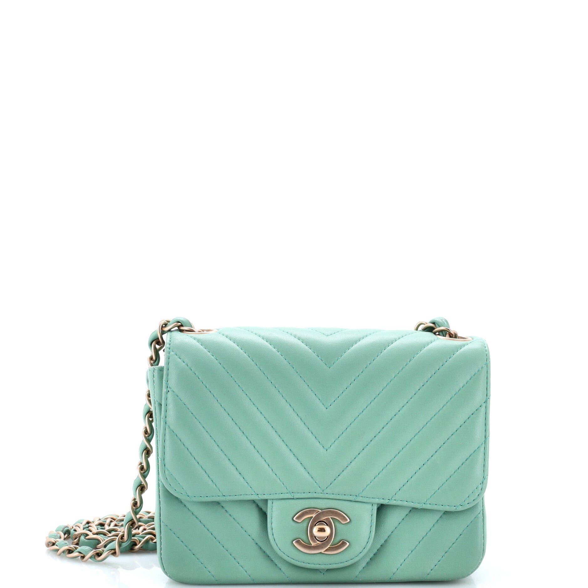 Square Classic Single Flap Bag Chevron Lambskin Mini