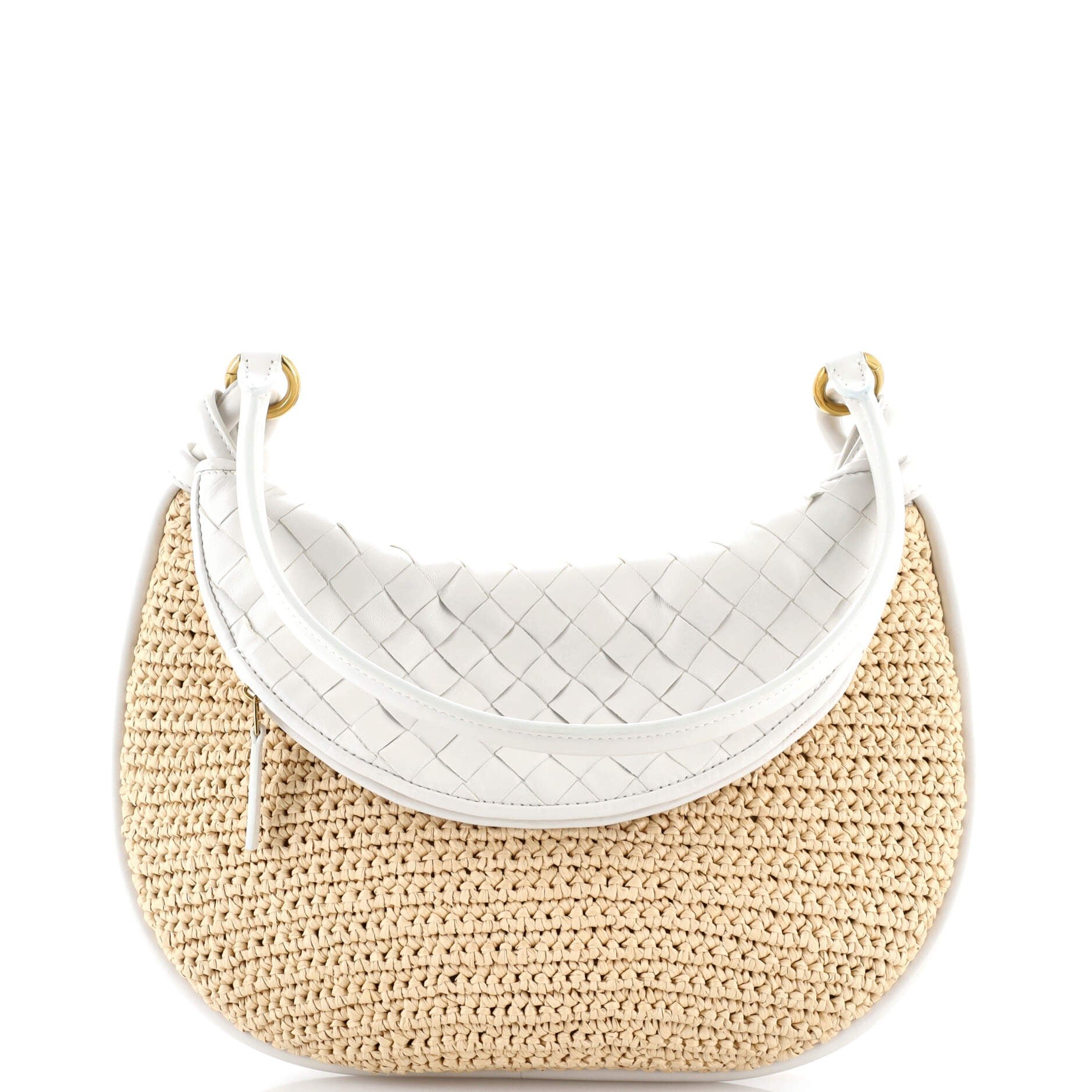 Bottega Veneta Gemelli Shoulder Bag Raffia with Intrecciato Leather Medium