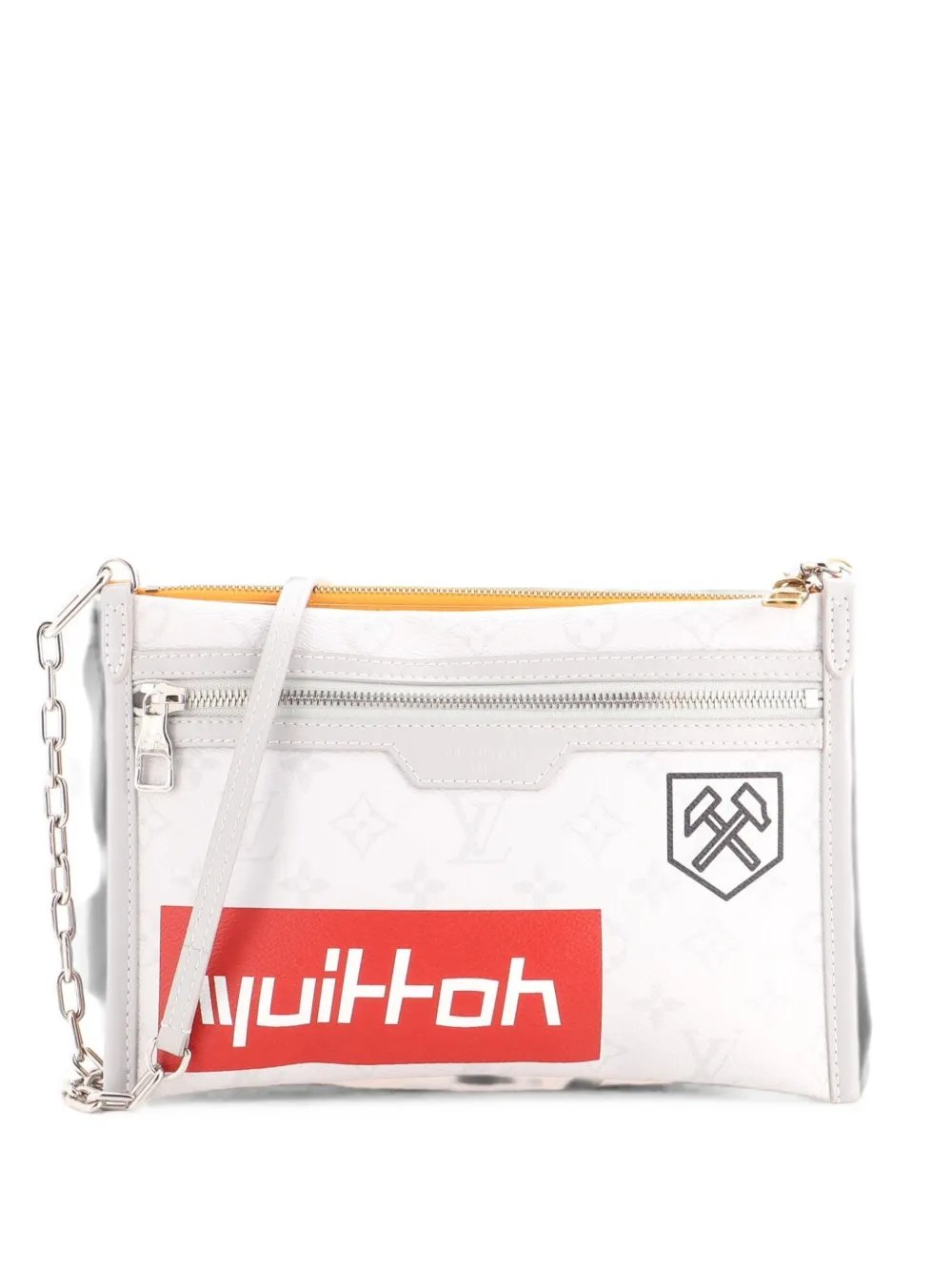 Double Flat Messenger Bag Limited Edition Logo Story Monogram Canvas and Denim crossbody bag