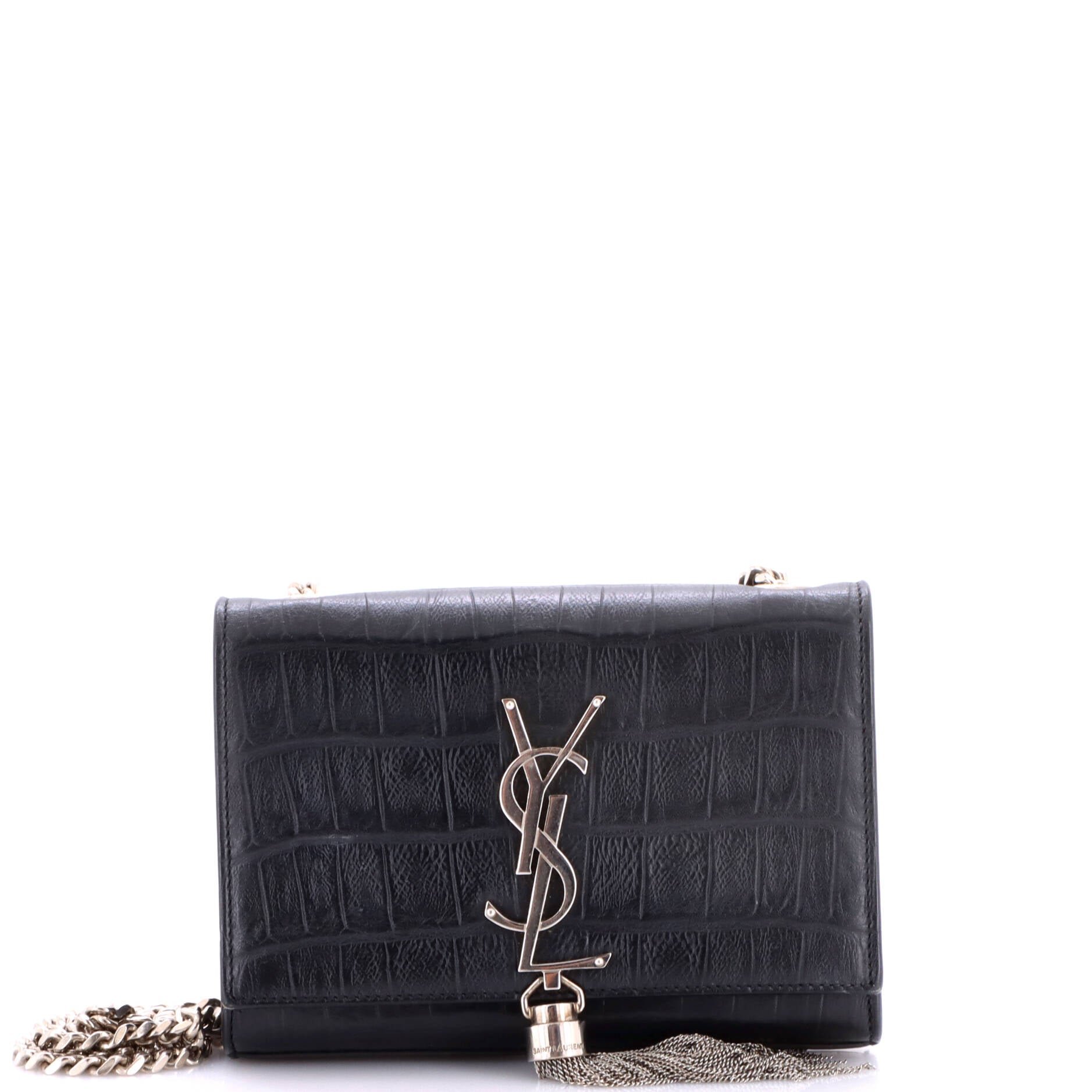 Classic Monogram Tassel Chain Wallet Crocodile Embossed Leather