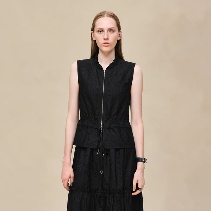 Noir Sleeveless Embroidered Blouse