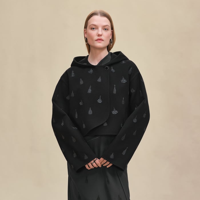 Noir Hooded Embroidered Jacket