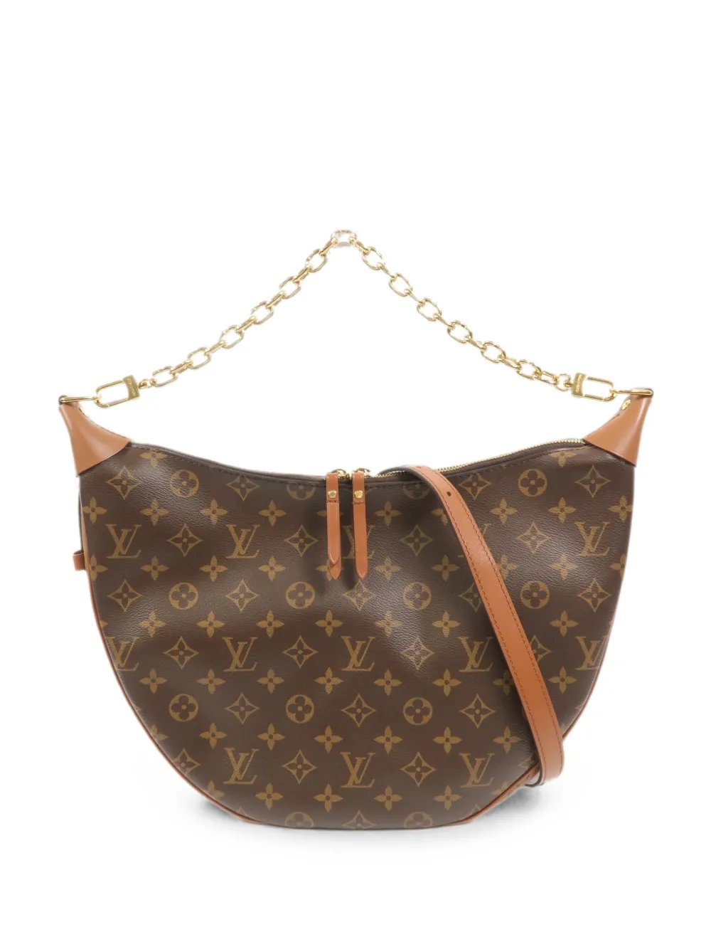 Monogram crescent-shape hobo shoulder bag