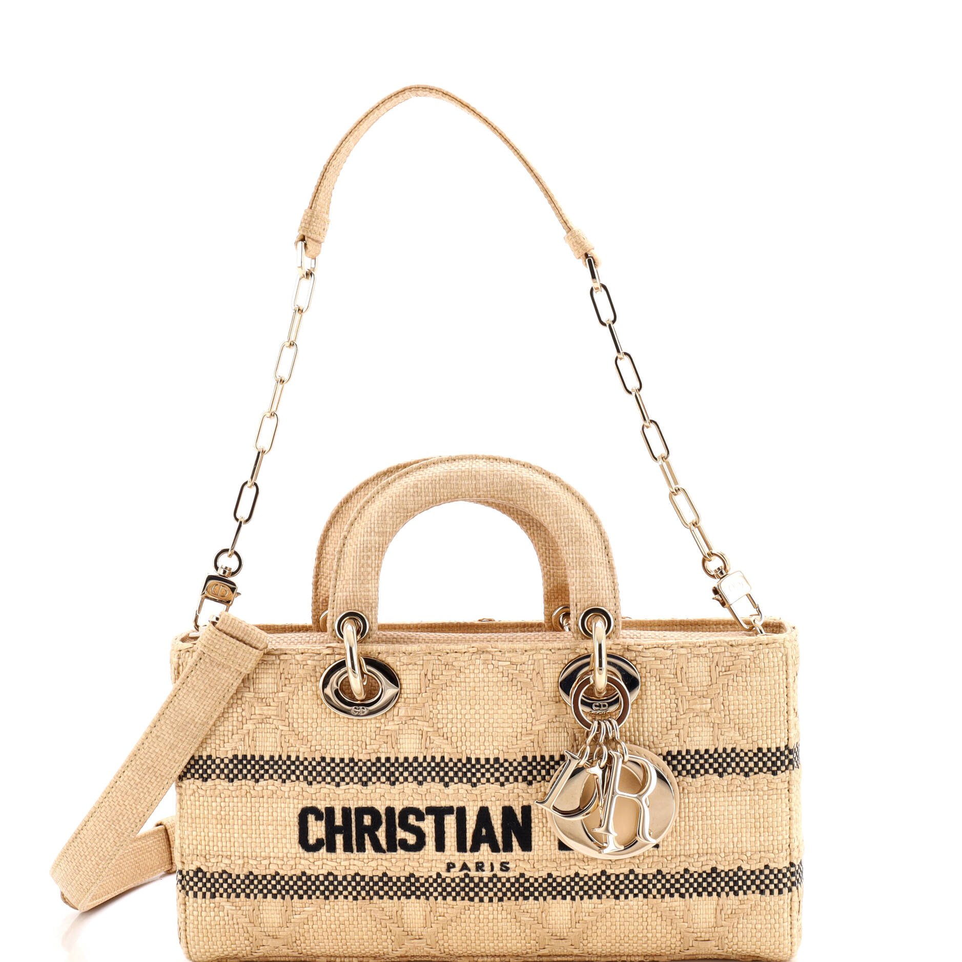 Lady D-Joy Bag Cannage Embroidered Raffia Medium