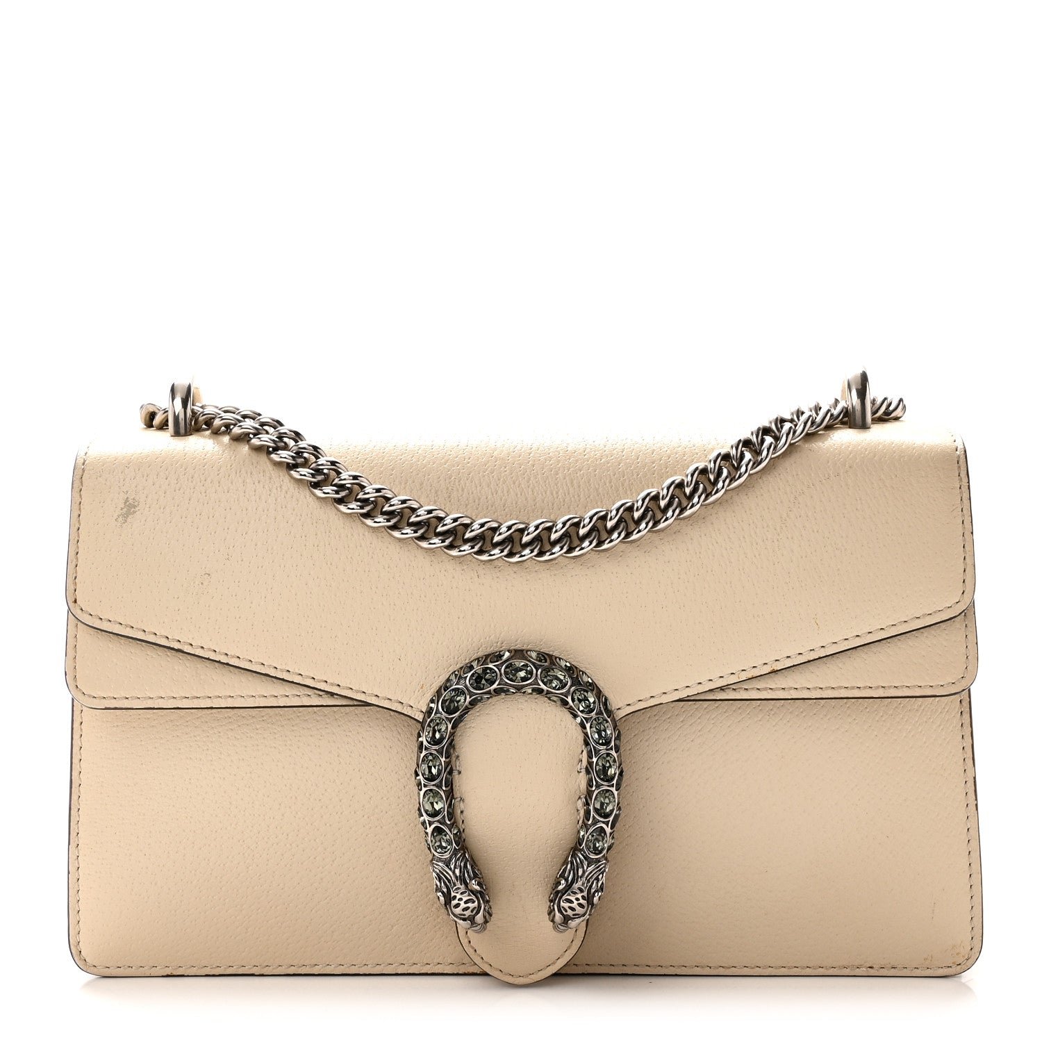 Gucci Textured Calfskin Crystal Small Dionysus Shoulder Bag Mystic White