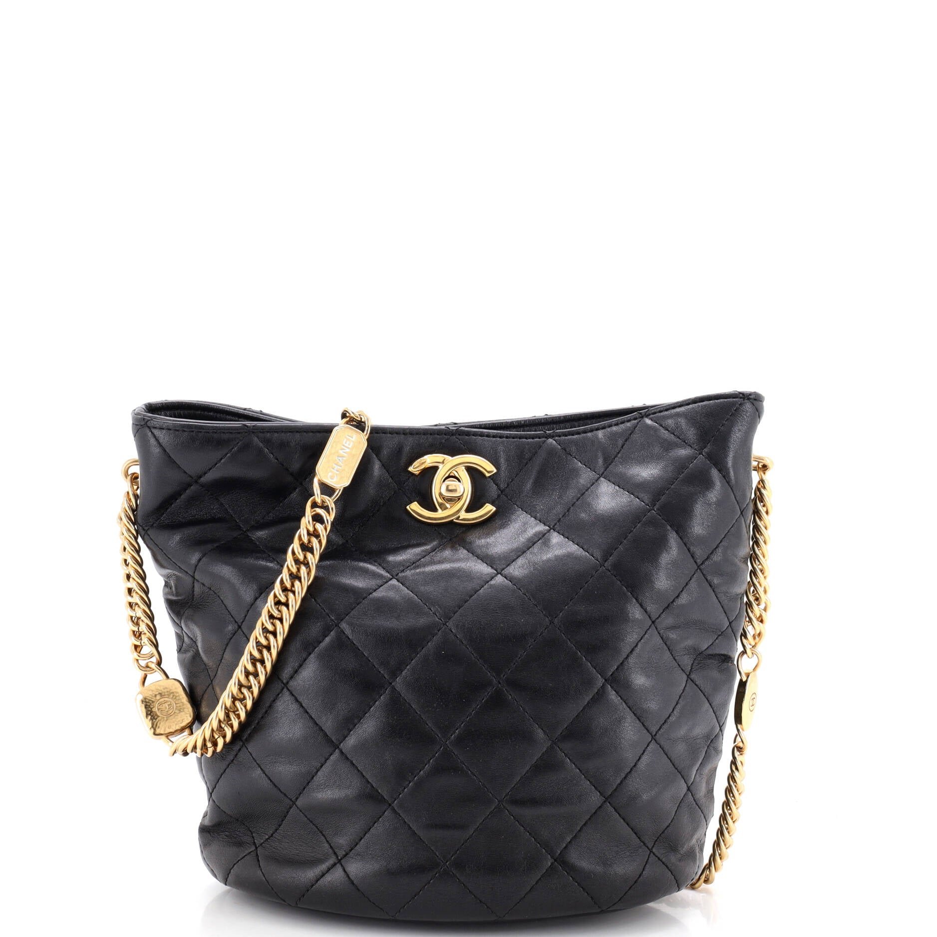 Coco Enamel Strap Bucket Bag Quilted Lambskin