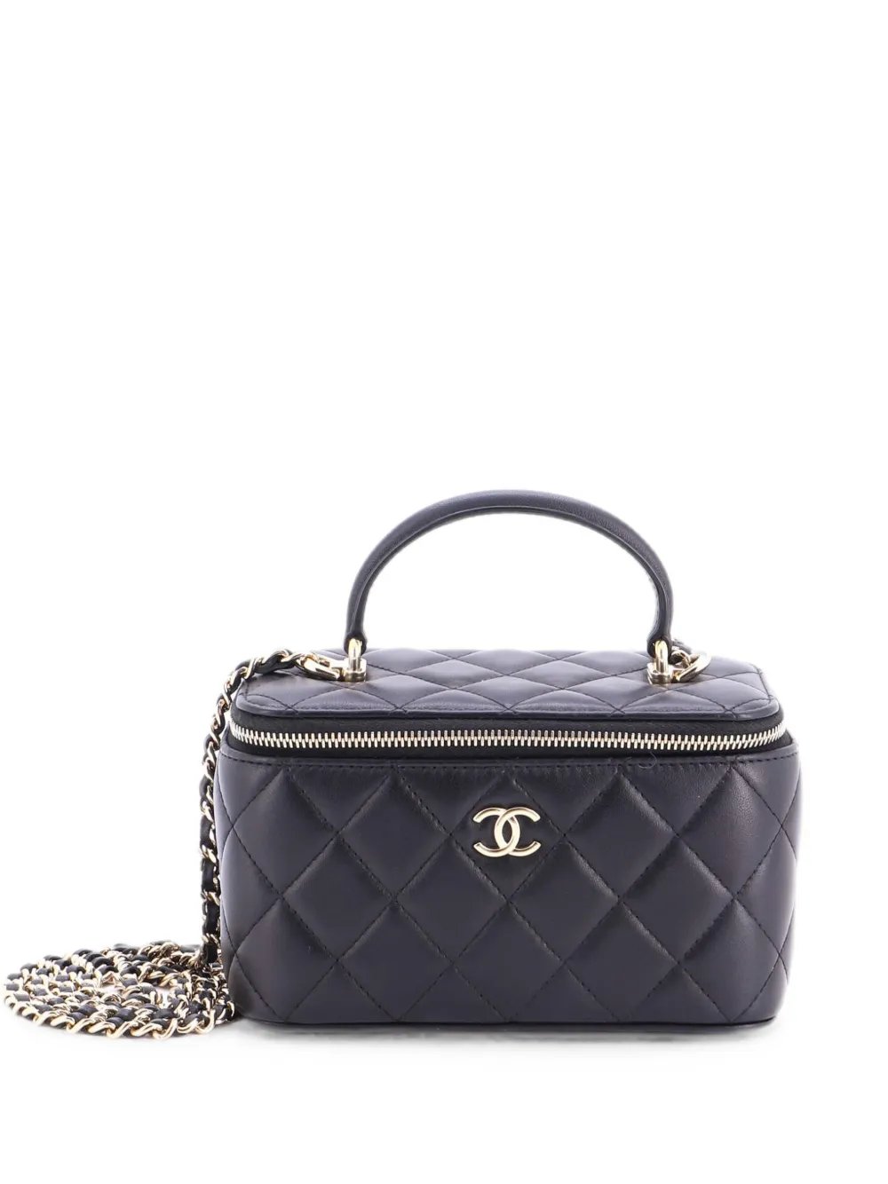 Classic Top Handle Vanity Case with Chain Quilted Lambskin Small crossbody bag
