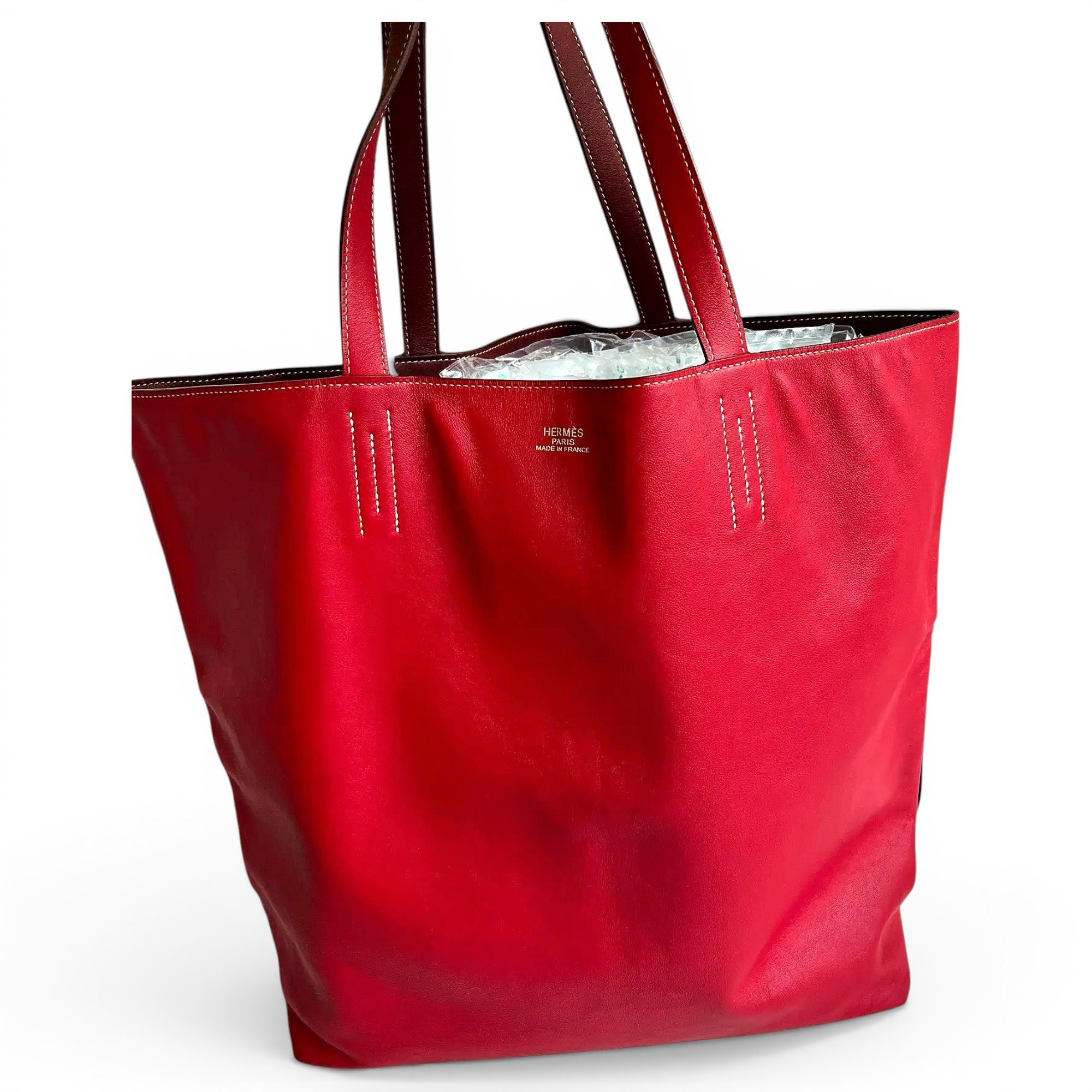 Double sens leather handbag