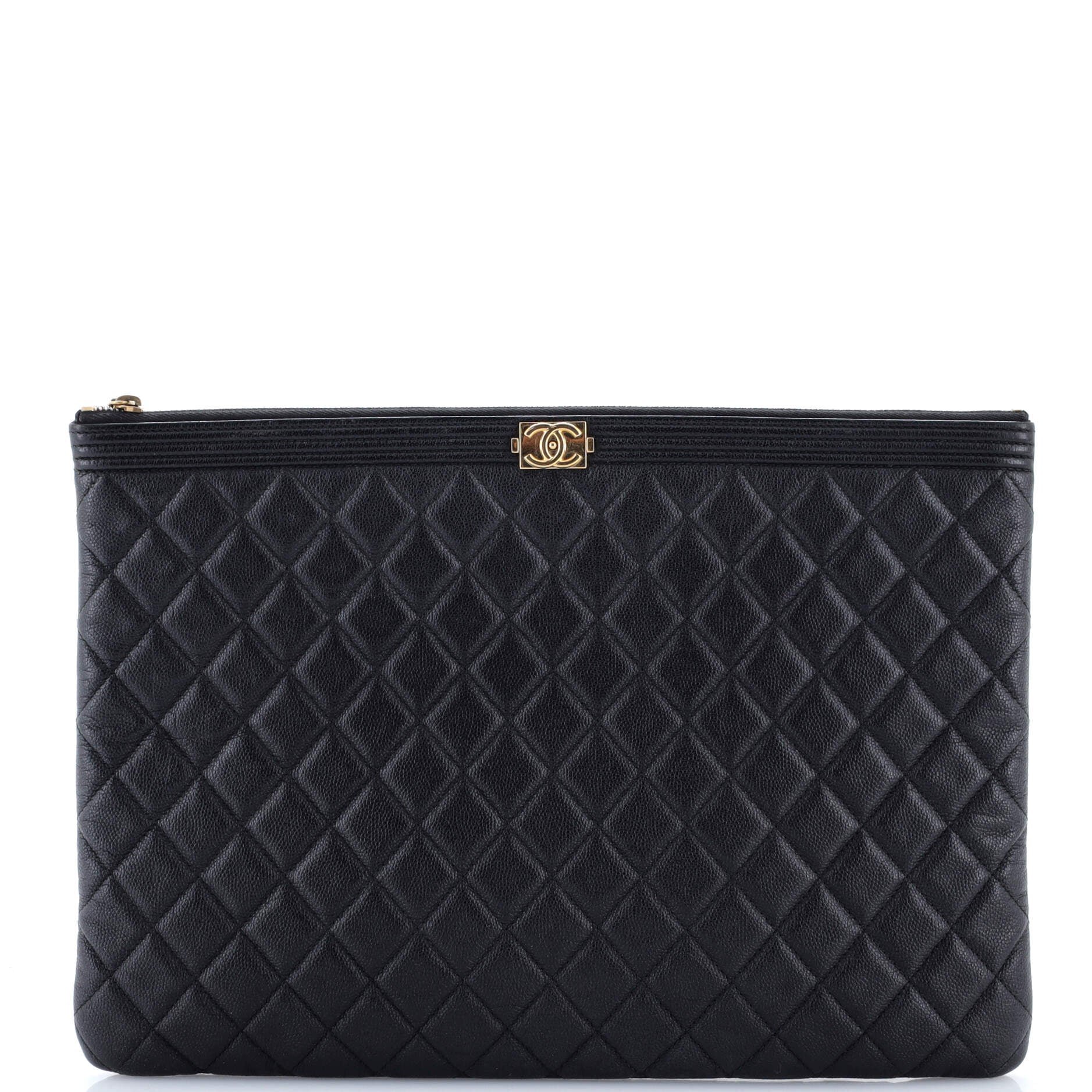 Chanel Boy O Case Clutch Quilted Caviar Large