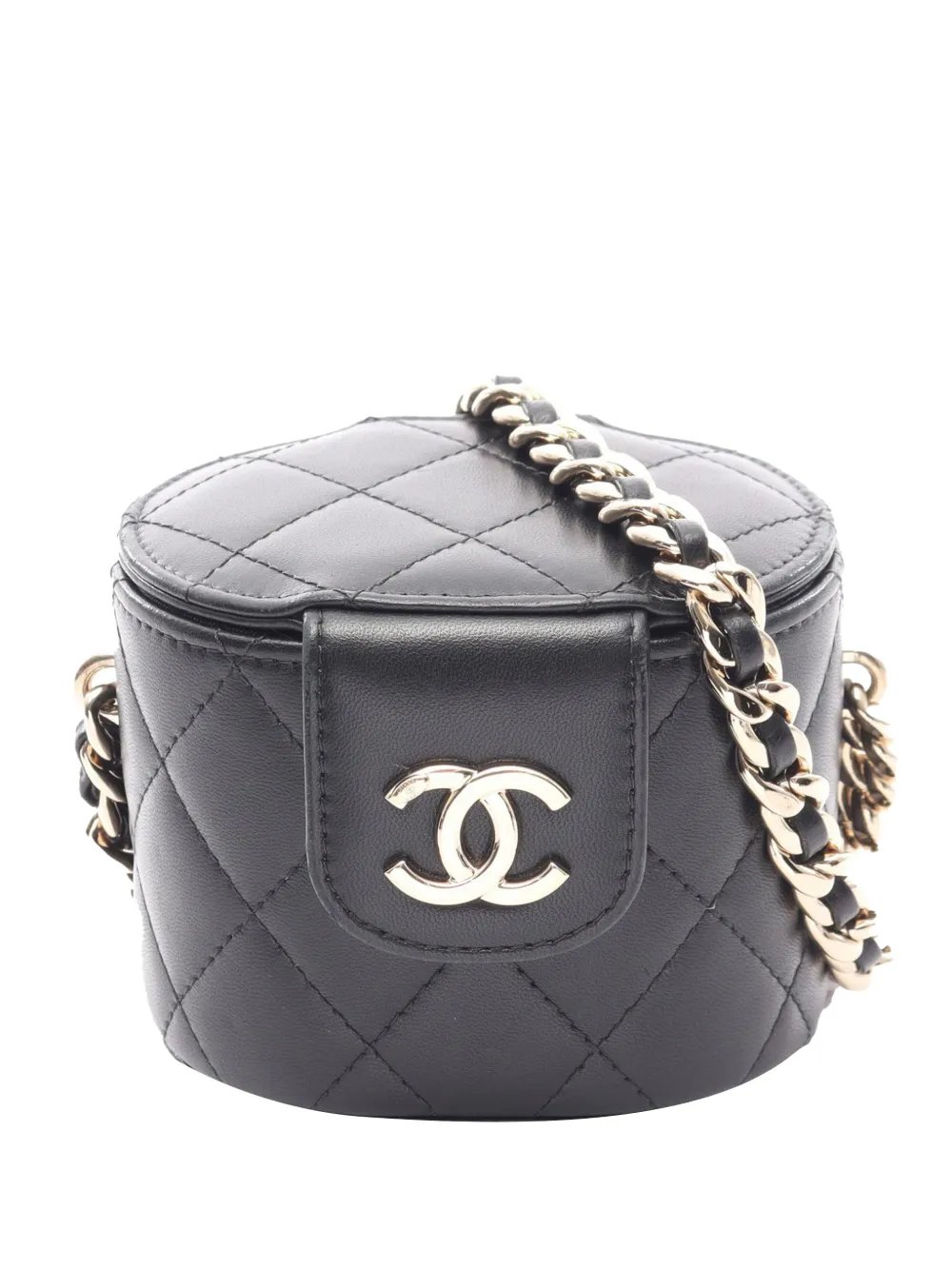 2021 Mini Quilted Lambskin Round Vanity Case with Chain crossbody bag
