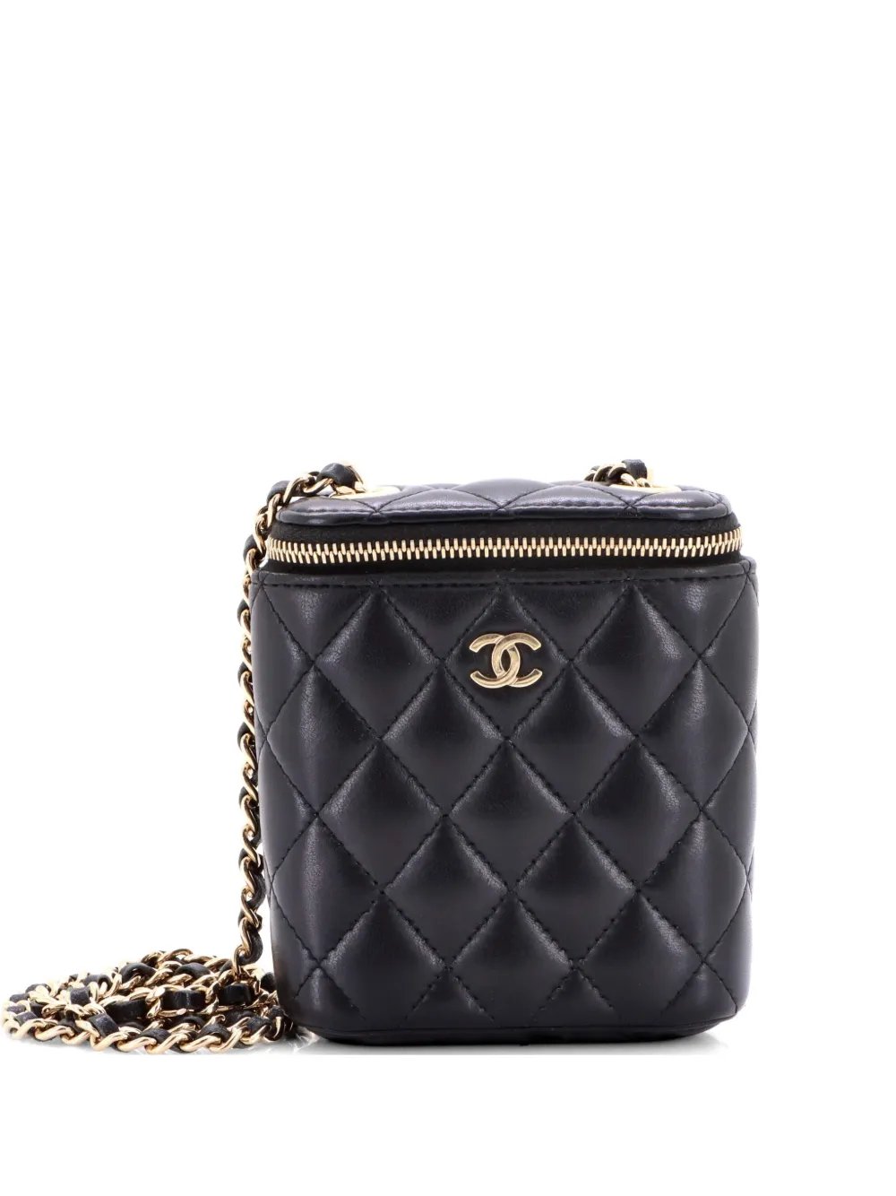 Vertical Classic Vanity Case with Chain Quilted Lambskin Small clutch bag