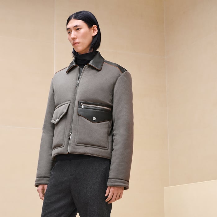 Tourbe Straight Cut Jacket With Leather Detail