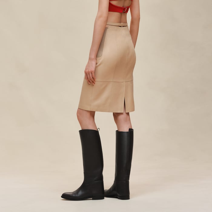 Beige Cajou Mixed Knit Pencil Skirt