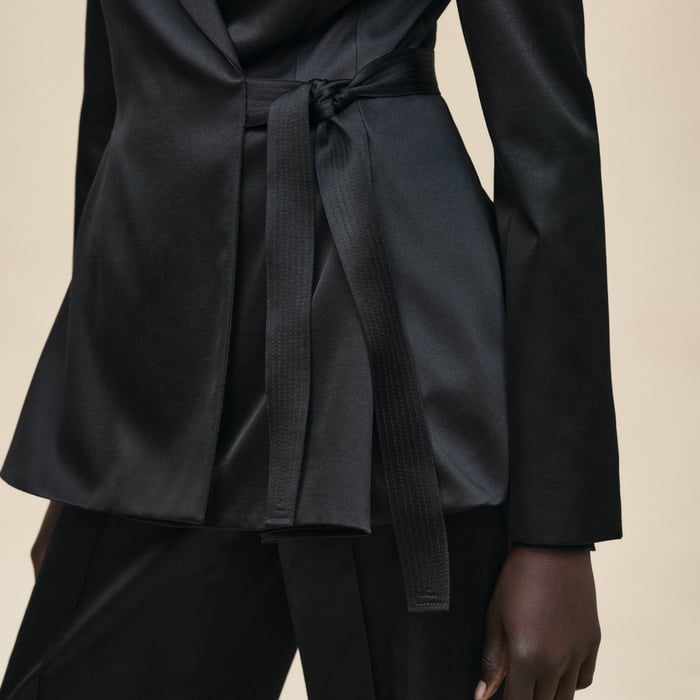 Noir Suit Jacket With Knotted Waist