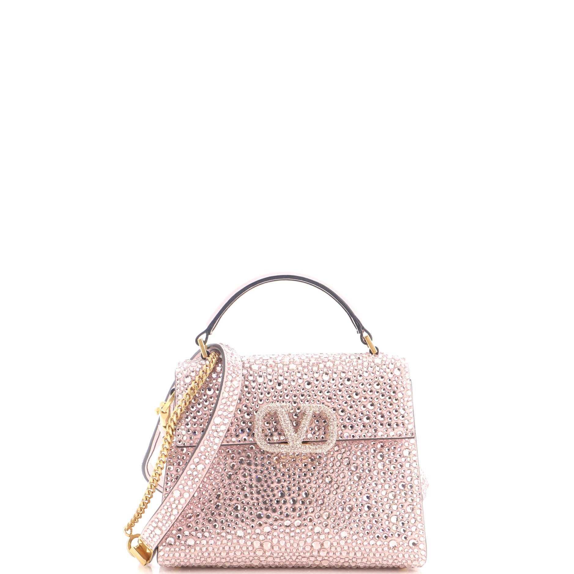 VSling Top Handle Bag Crystal Embellished Leather Mini