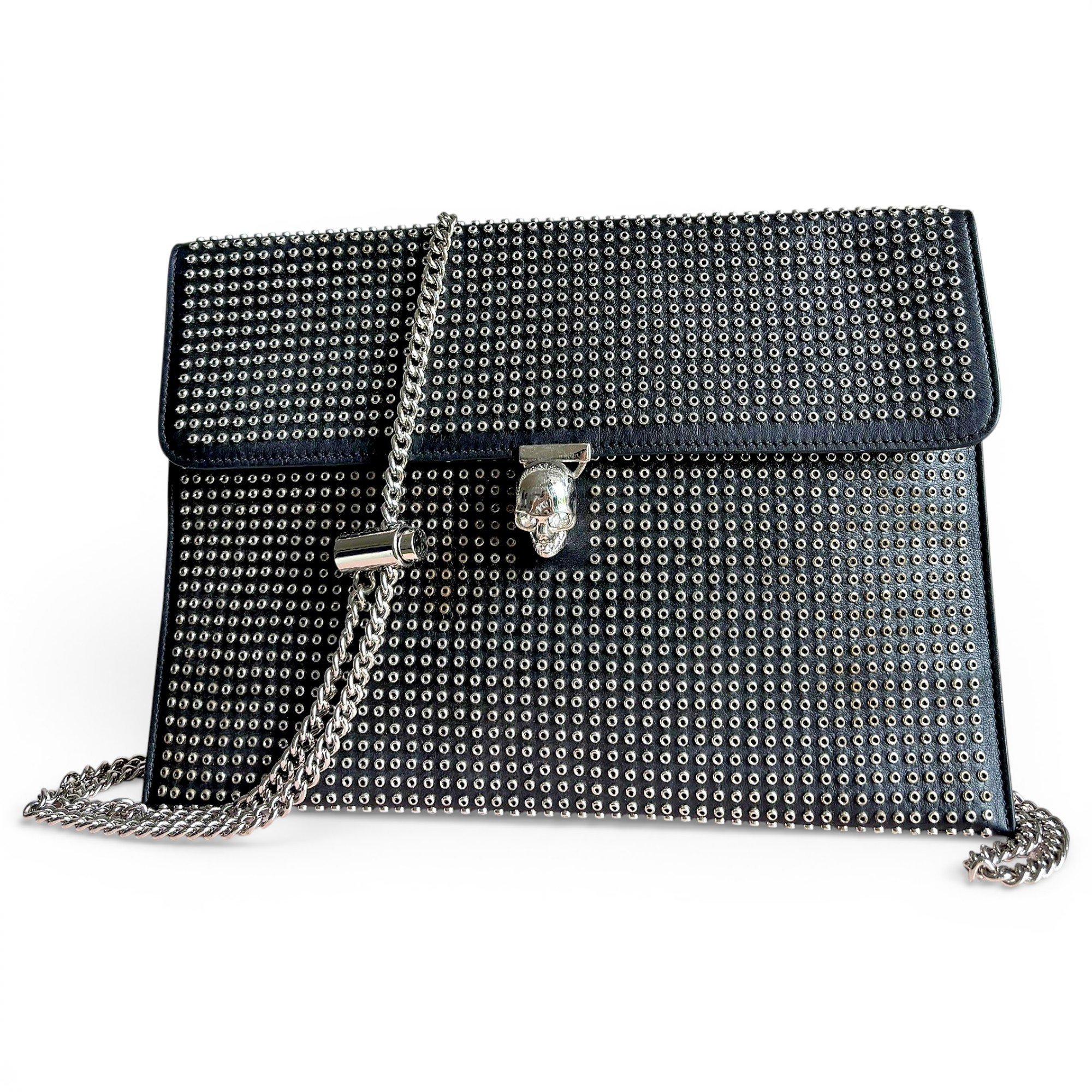 Skull leather clutch bag