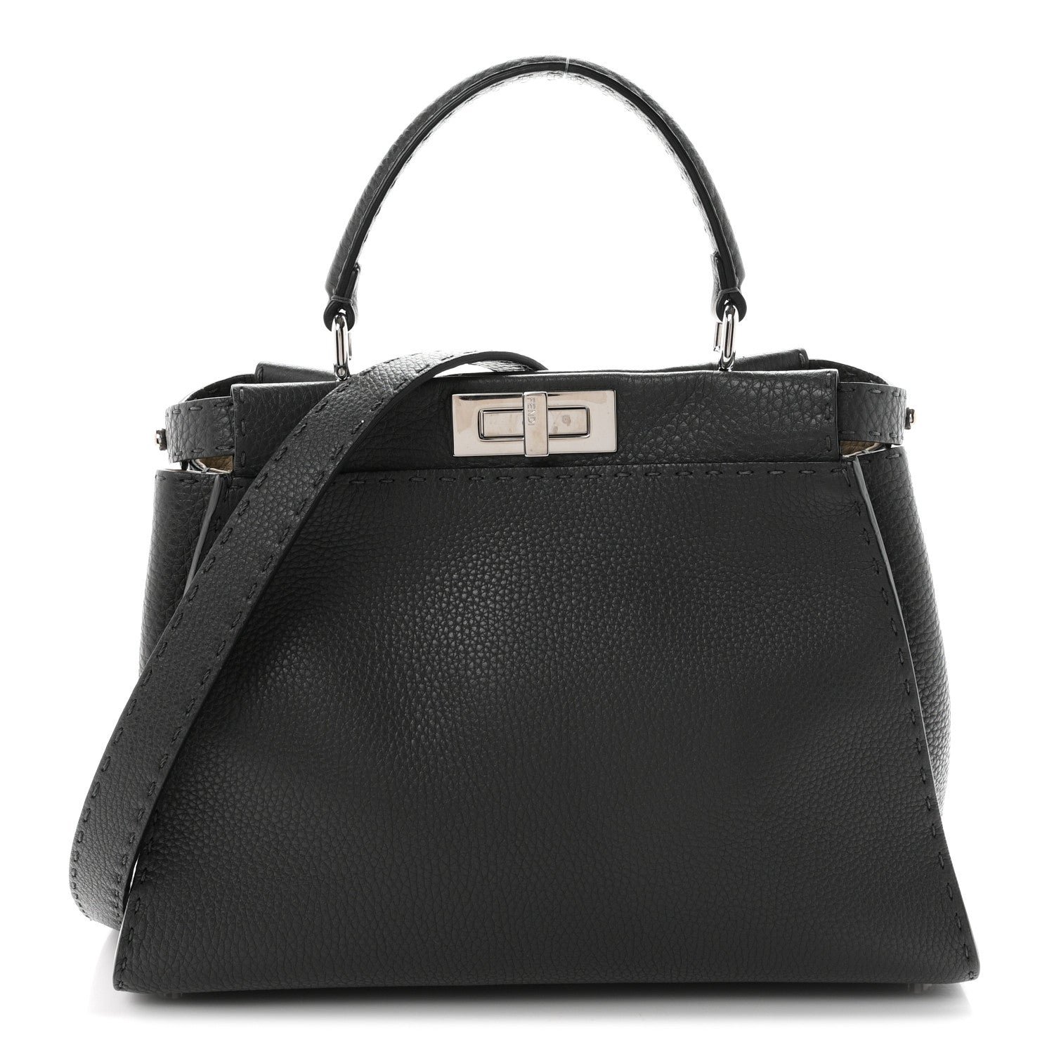 Fendi Cuoio Romano Selleria Bi-Color Medium Peekaboo Iconic Satchel Asfalto Latte