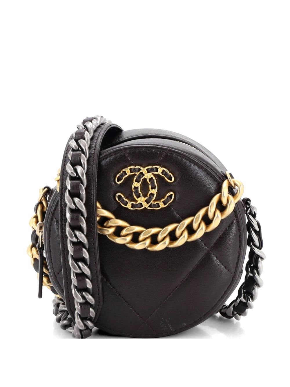 19 Round with Chain Quilted Leather clutch bag