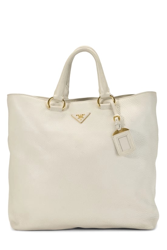 White Vitello Daino Convertible Shopping Tote