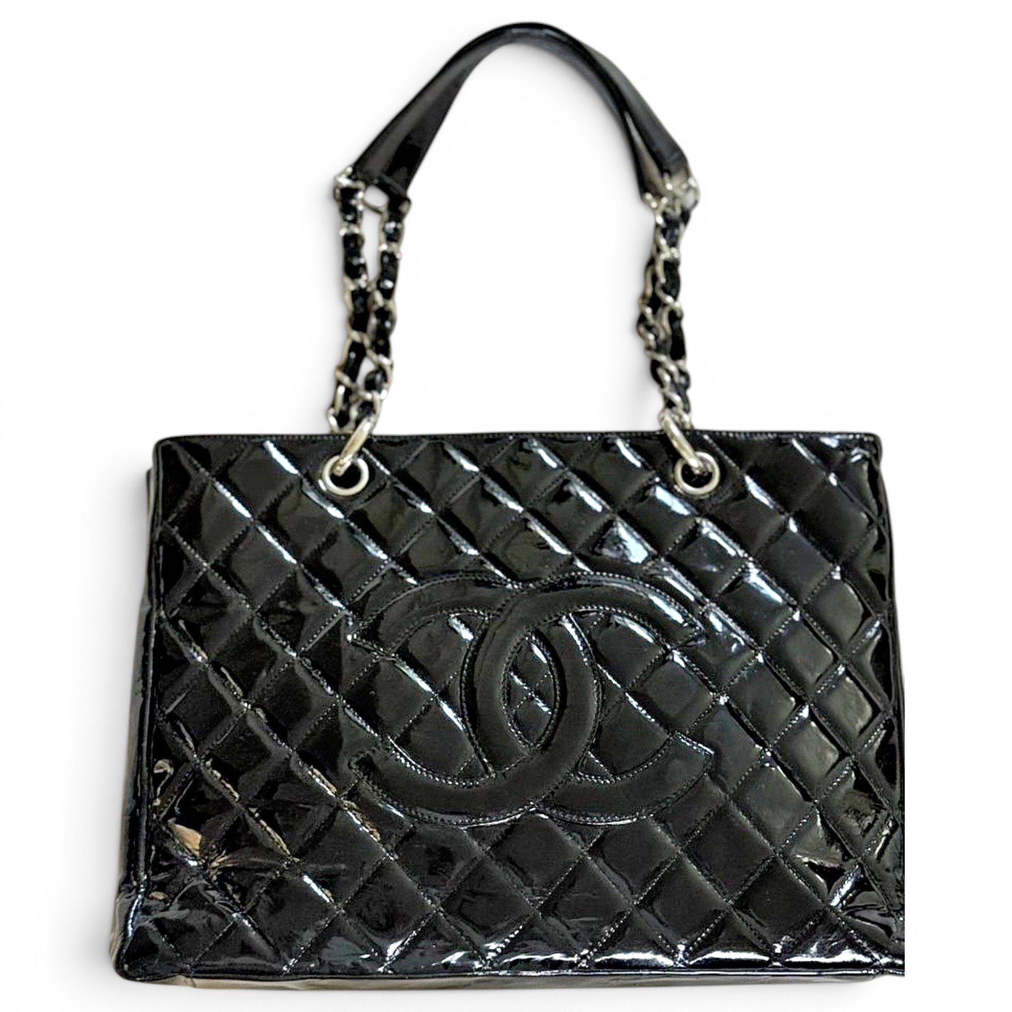 Grand shopping patent leather tote
