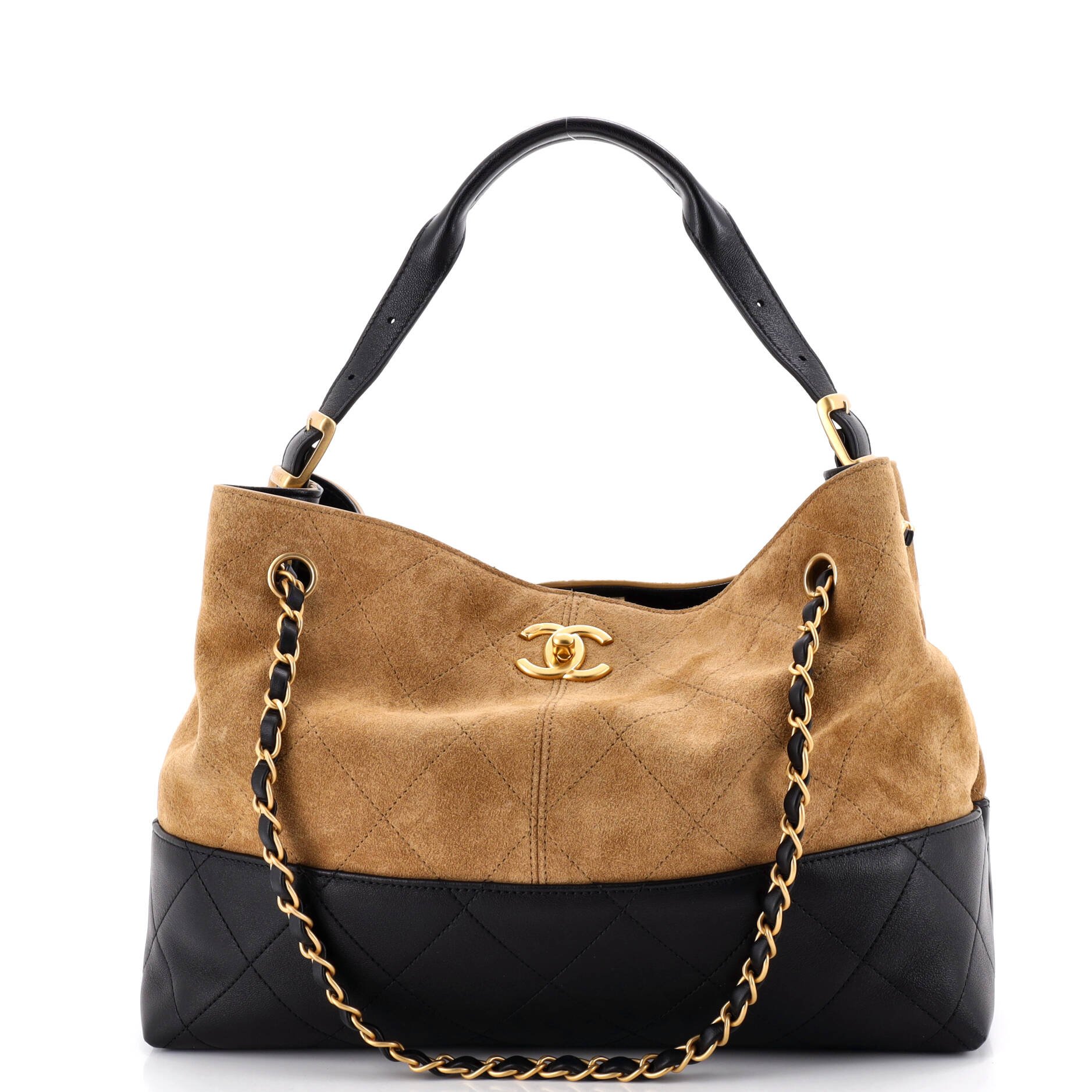 Coco Base Shopping Bag Quilted Suede and Lambskin Small