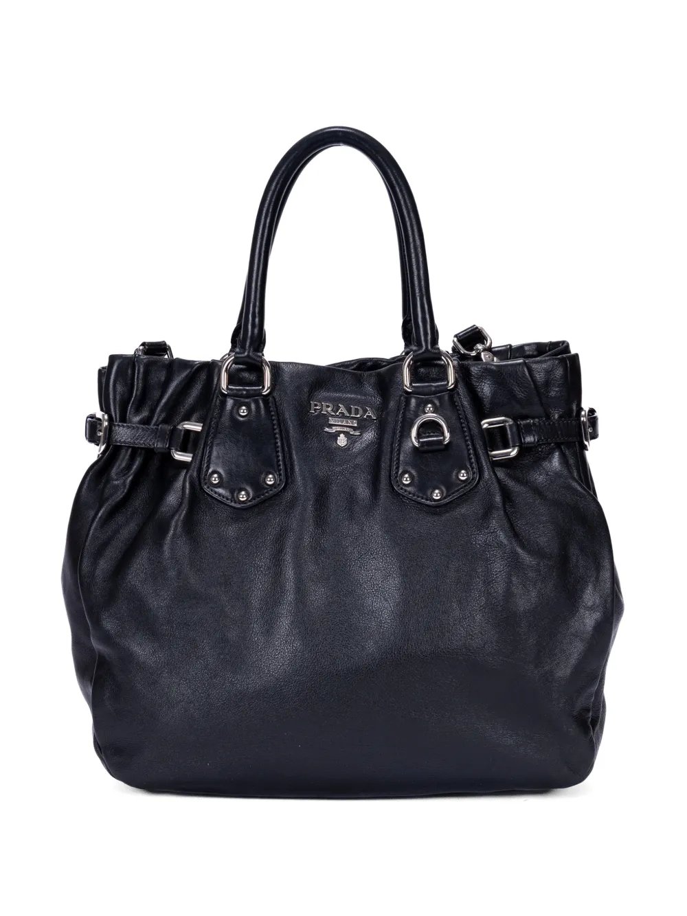 belt-detail leather tote bag