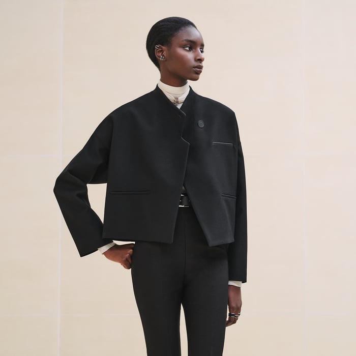 Noir Jacket With Leather Detail