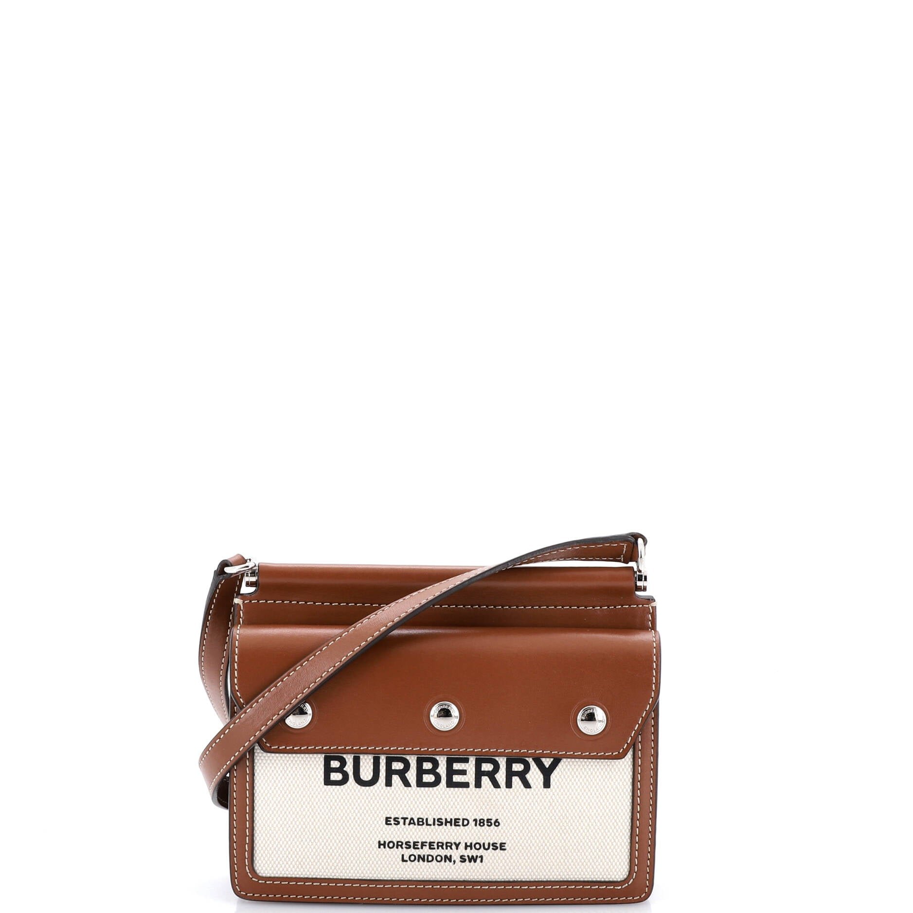 Logo Title Pocket Crossbody Bag Canvas and Leather Mini