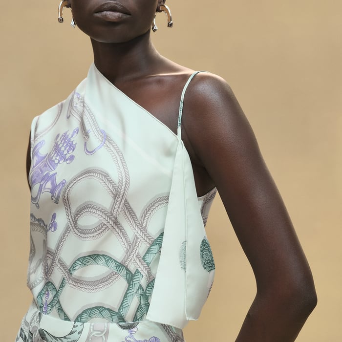 Vert Embrun "Palefroi Remix" Draped Asymmetric Sleeveless Blouse
