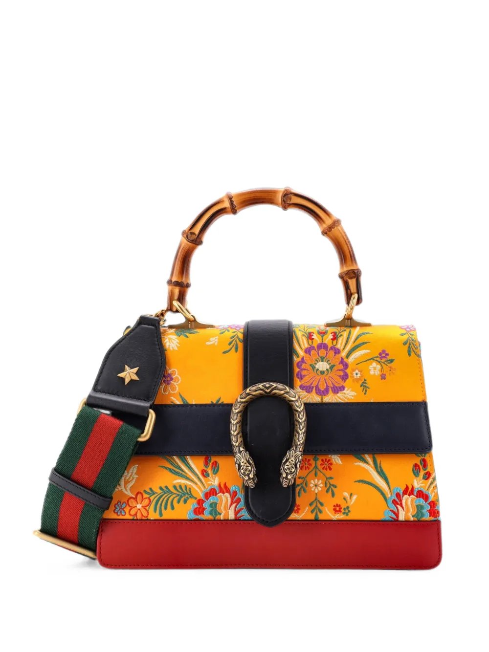 Dionysus Bamboo Top Handle Bag Floral Jacquard with Leather Medium satchel