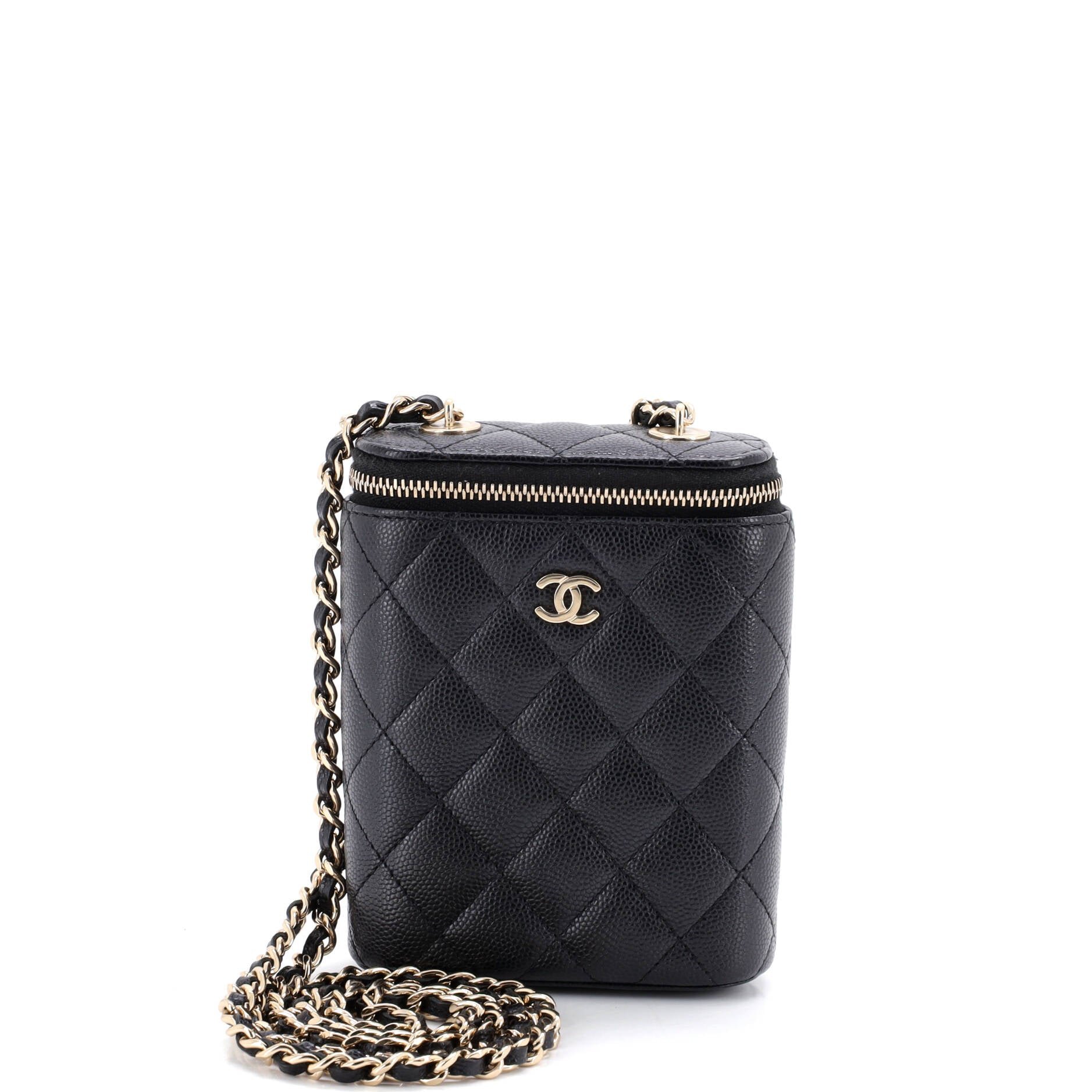 Vertical Classic Vanity Case with Chain Quilted Caviar Small